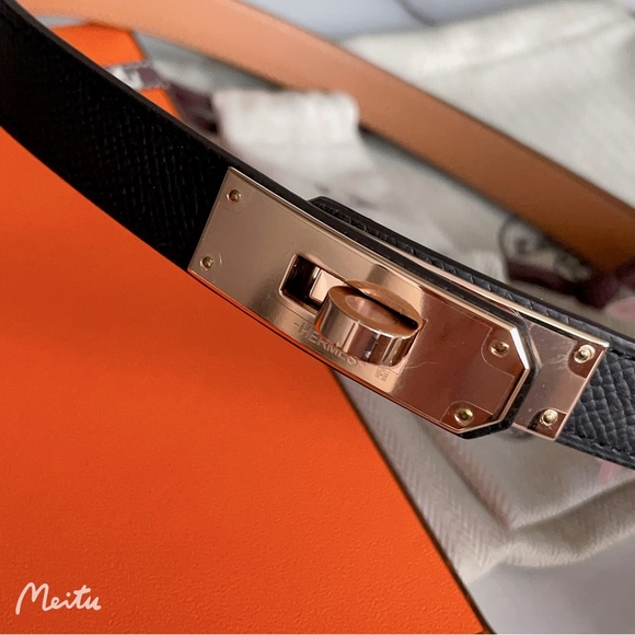 New! Authentic Hermes Kelly 18 Veau Epsom Black Belt - Picture 2 of 11